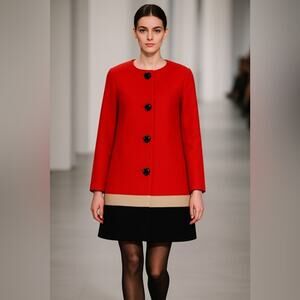 Kate Spade Garby 100% Wool Coat Red Black Ivory Size 4 NWT
